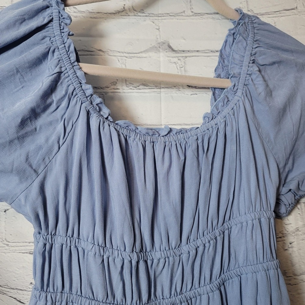 Bailey Blue Dress Juniors L Blue Smocked Puff Sleeve Midi Sundress Cottagecore - Picture 3 of 9